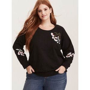 Torrid 4 Floral Embroidered Sweatshirt Black Scoop